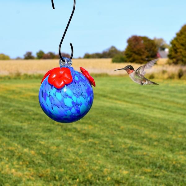 Shades of Blue Glass Hummingbird Feeder