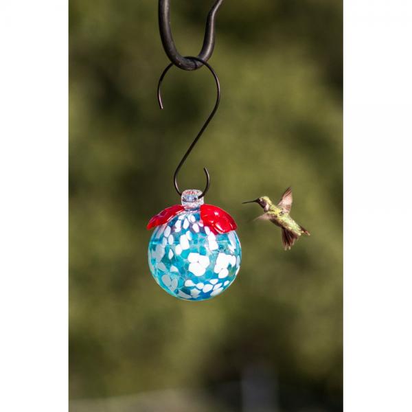Blue & White Glass Hummingbird Feeder