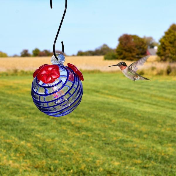 Blue Swirls Glass Hummingbird Feeder