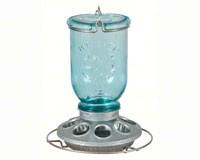 Antique Wide Blue Glass Seed Feeder