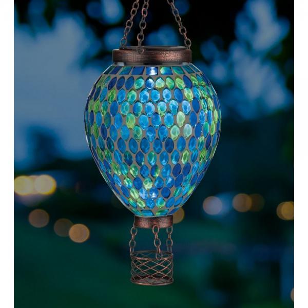 Mosaic Hot Air Balloon Solar Lantern Blue