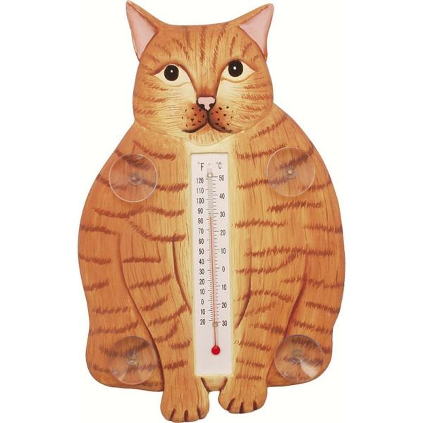 Fat Orange Tabby Cat Small Window Thermometer