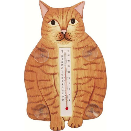 Fat Orange Tabby Cat Small Window Thermometer