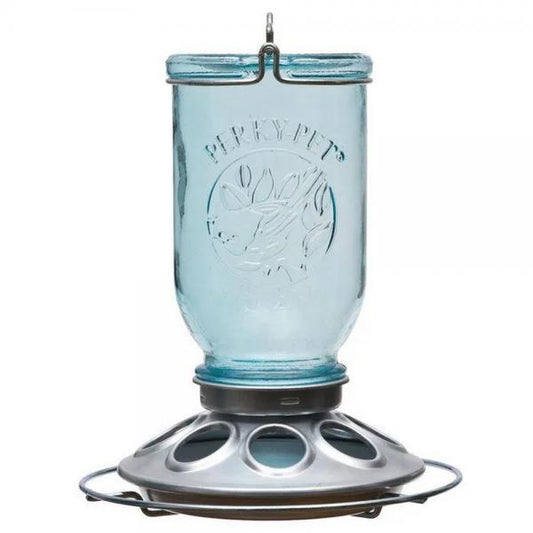 Antique Wide Blue Glass Seed Feeder