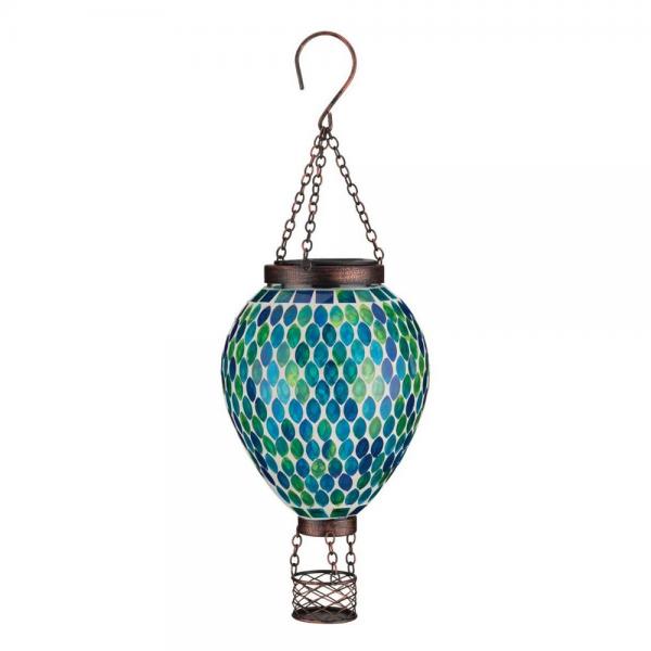 Mosaic Hot Air Balloon Solar Lantern Blue