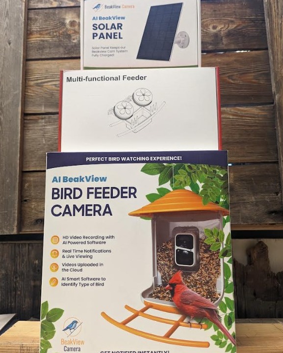 Bird Feeder Cameras are in store now! You won't miss a minute of your backyard bird activities with BeakView Camera. We also have attachments for hummingbirds and a Solar Panel add on. 